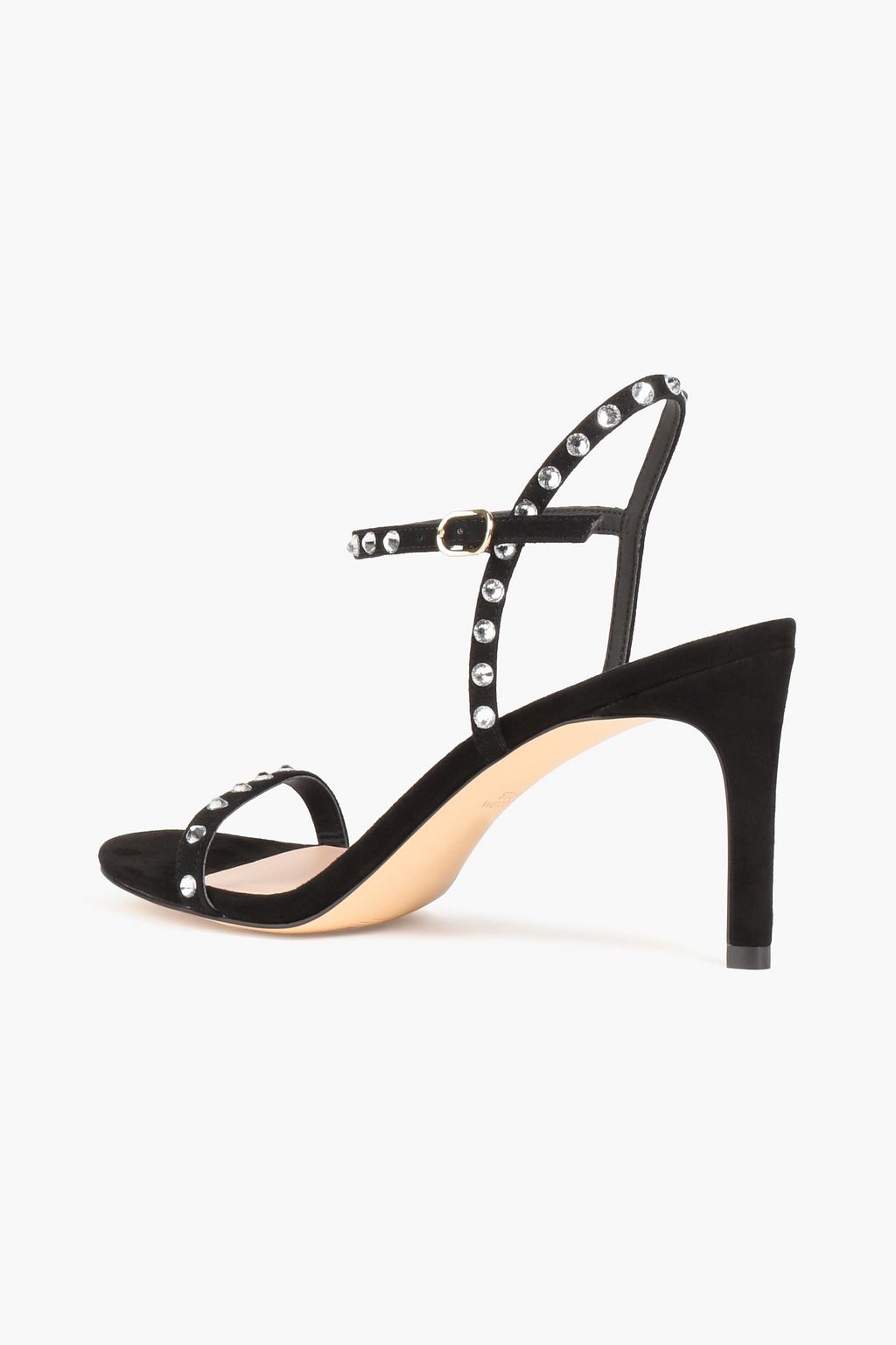 STUART WEITZMAN صندل «دانسر» من الجلد السويدي بكعب مقاس 80 مزين بالكريستال