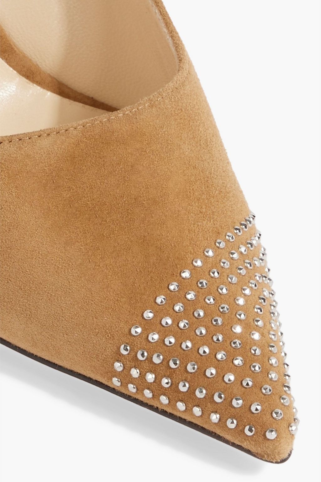 JIMMY CHOO حذاء «لوف» بكعب عالٍ مقاس 100 من الجلد السويدي مزين بقطع معدنية