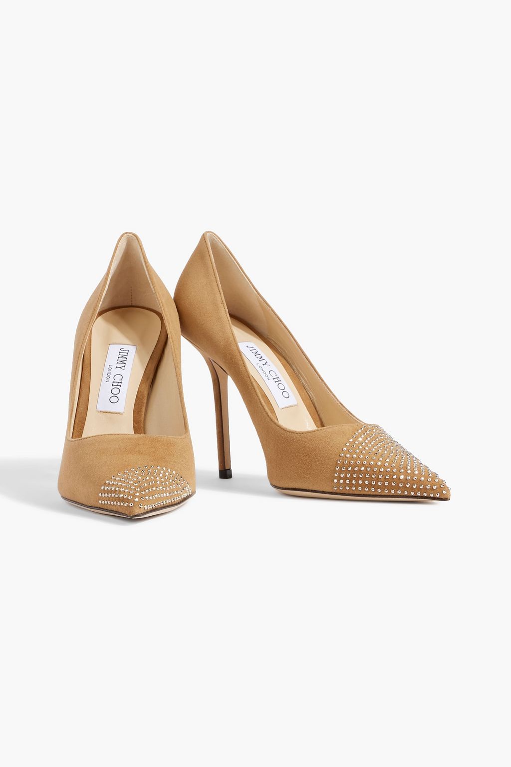 JIMMY CHOO حذاء «لوف» بكعب عالٍ مقاس 100 من الجلد السويدي مزين بقطع معدنية