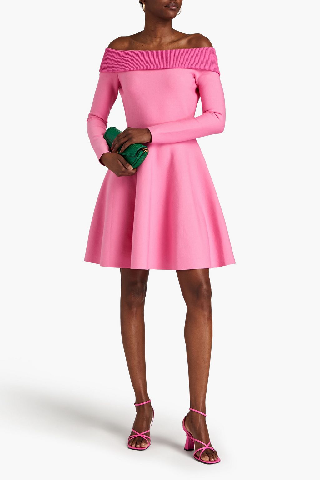 OSCAR DE LA RENTA Off-the-shoulder stretch-knit mini dress