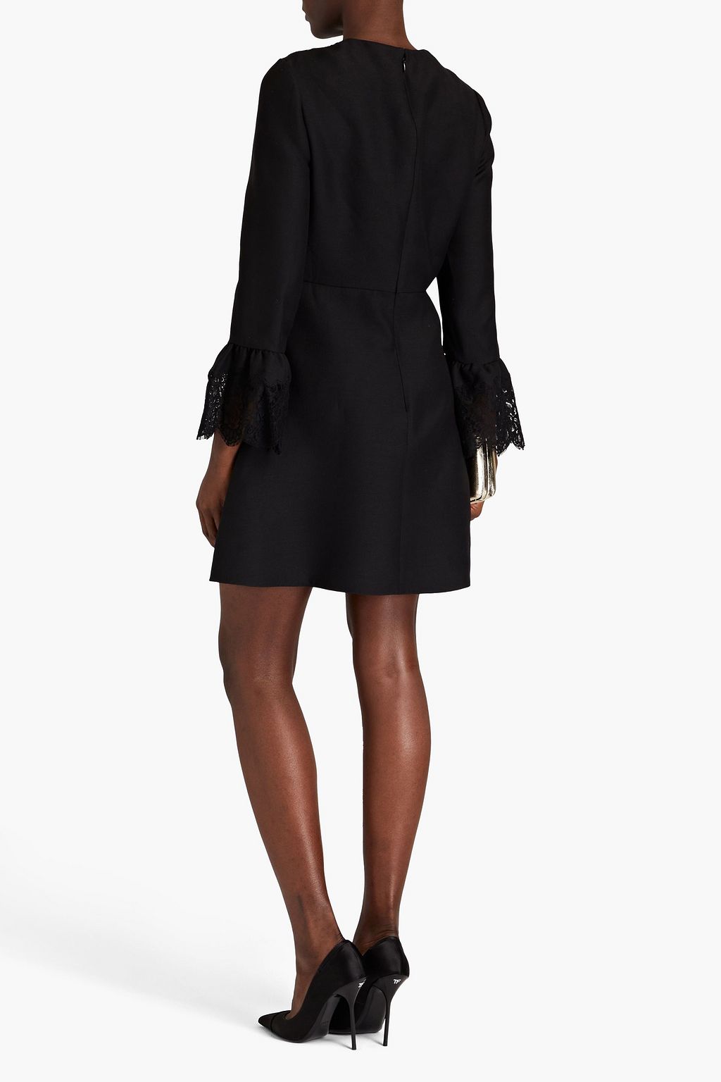 VALENTINO GARAVANI Lace-paneled wool and silk-blend crepe mini dress