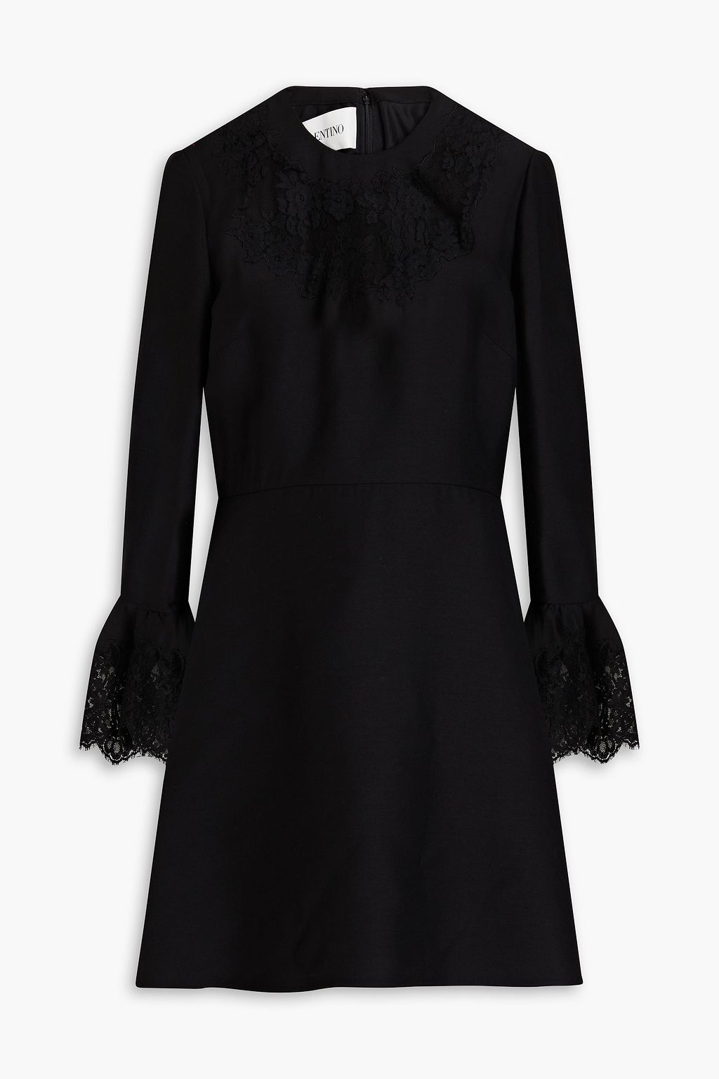 VALENTINO GARAVANI Lace-paneled wool and silk-blend crepe mini dress ...