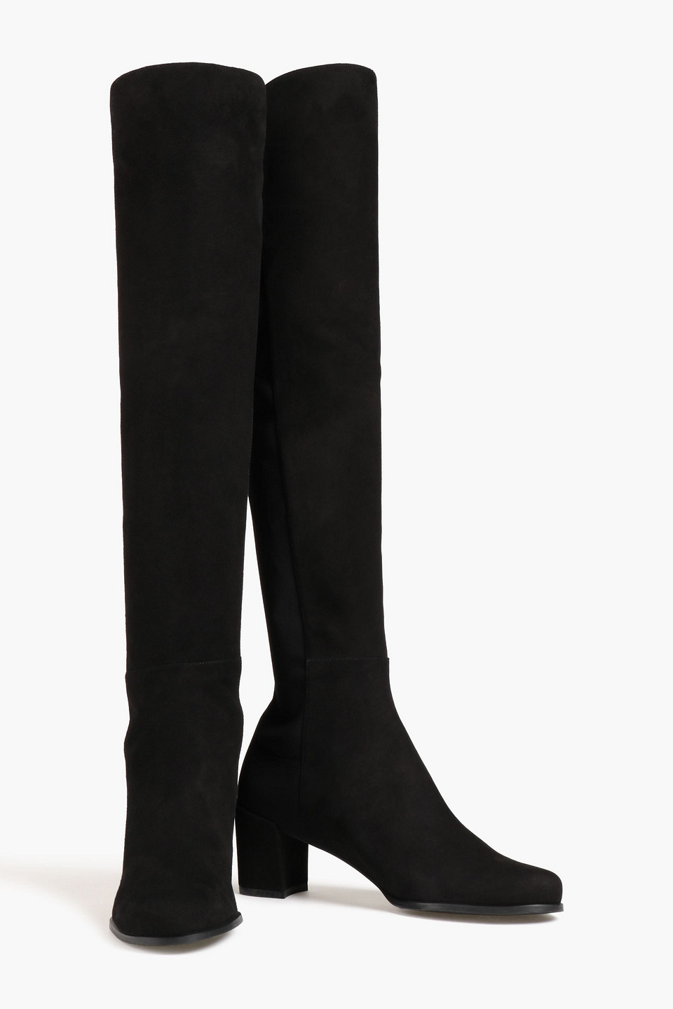 Shop Stuart Weitzman Suede And Neoprene Knee Boots In Black