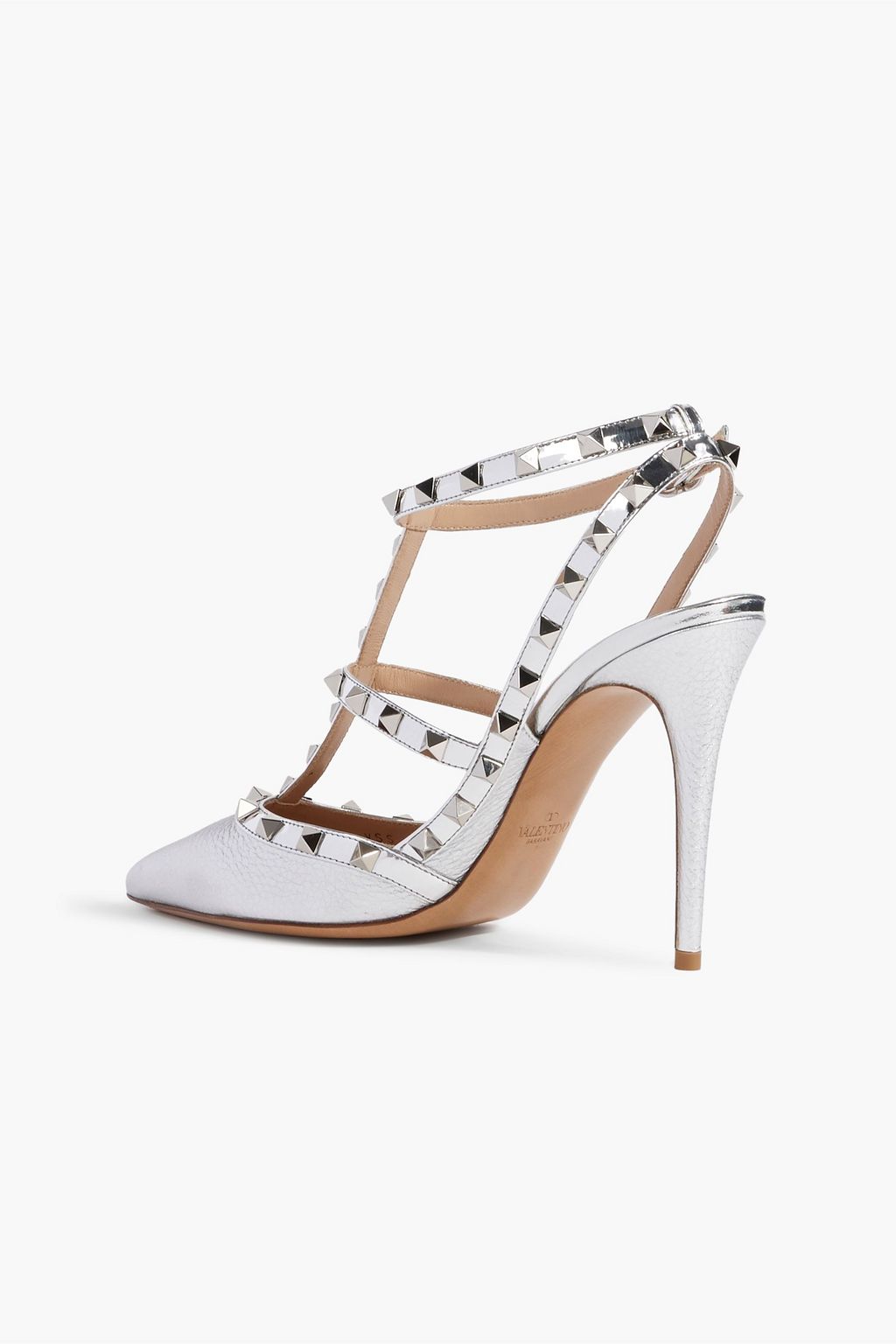 VALENTINO GARAVANI Rockstud metallic pebbled-leather pumps