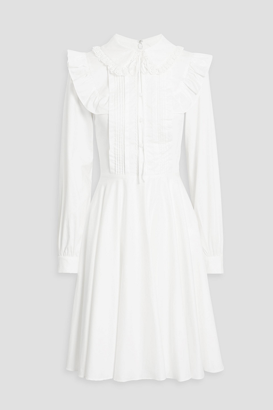 Mikael Aghal Crochet-trimmed Pintucked Poplin Mini Dress In White