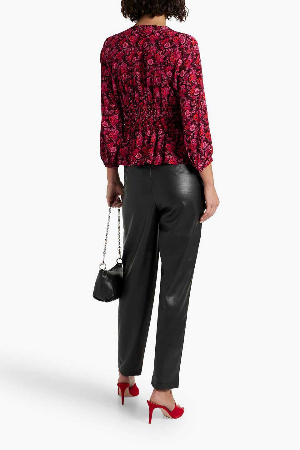 Derek Lam 10 Crosby Gathered Floral-print Crepe De Chine Top In Red