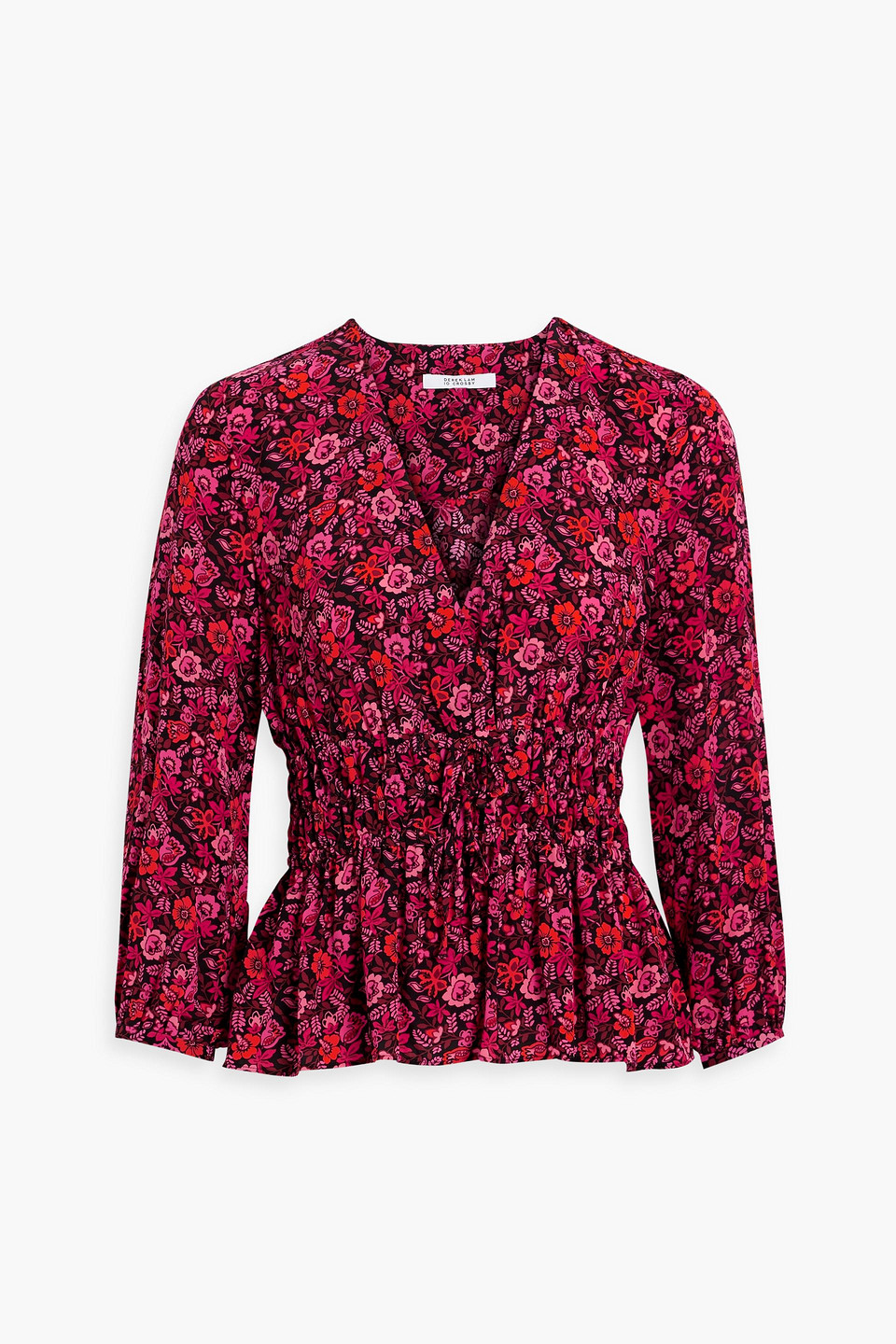 Gathered floral-print crepe de chine top