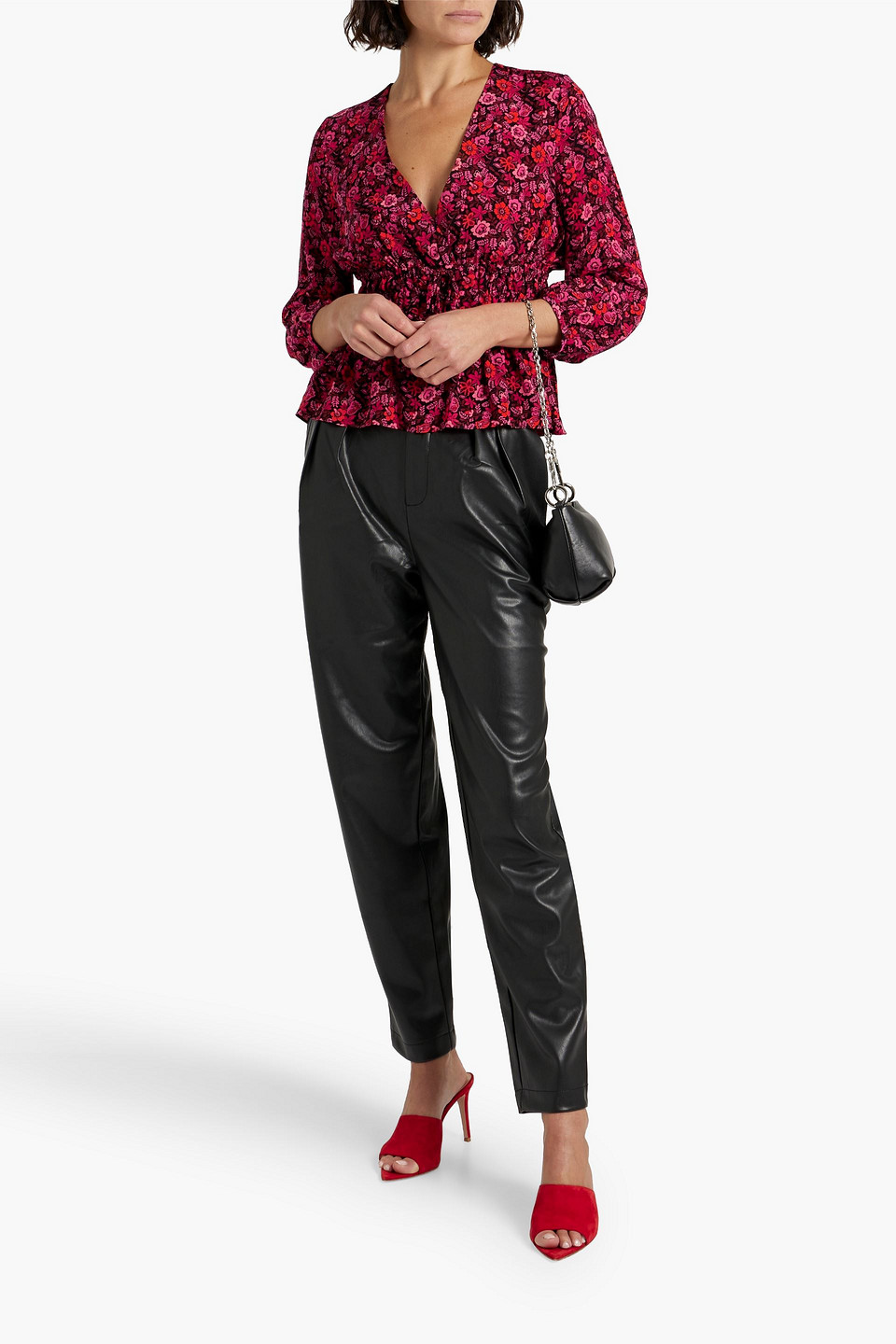 Derek Lam 10 Crosby Gathered Floral-print Crepe De Chine Top In Red