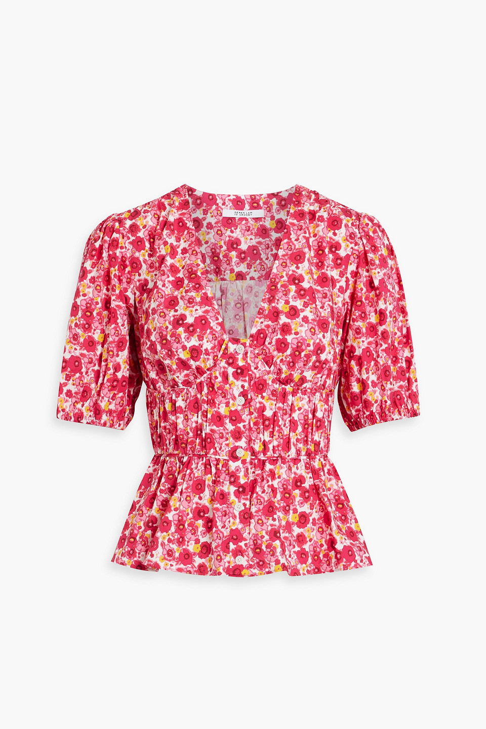 Floral-print cotton-blend poplin top