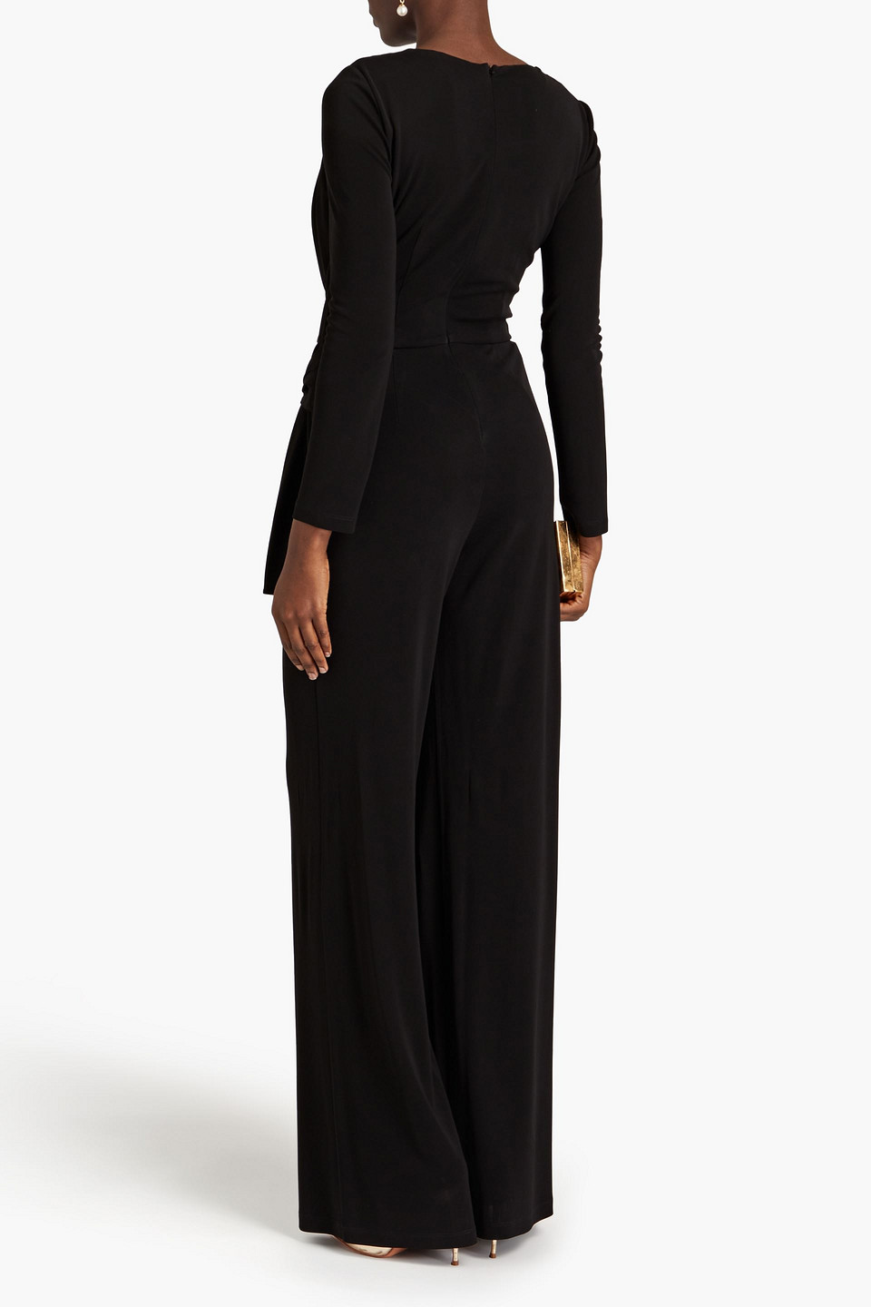 Shop Alberta Ferretti Draped Crepe Wide-leg Jumpsuit In Black