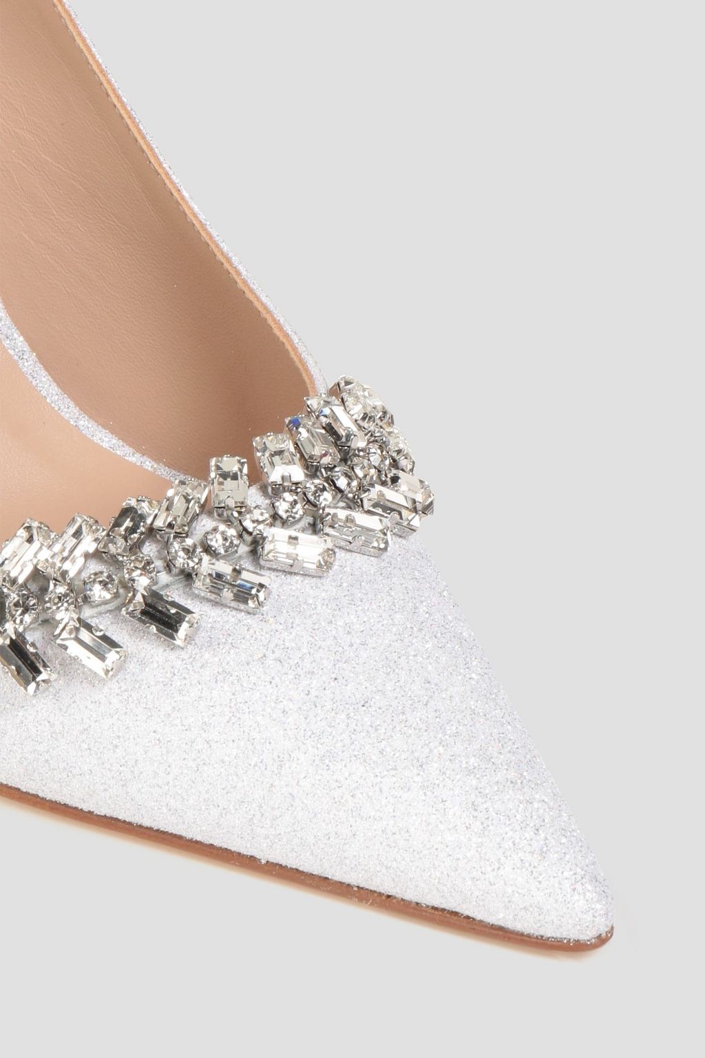STUART WEITZMAN Promise 100 embellished glittered woven slingback pumps