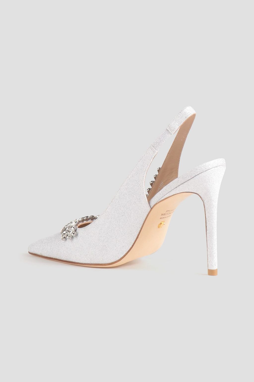 STUART WEITZMAN Promise 100 embellished glittered woven slingback pumps