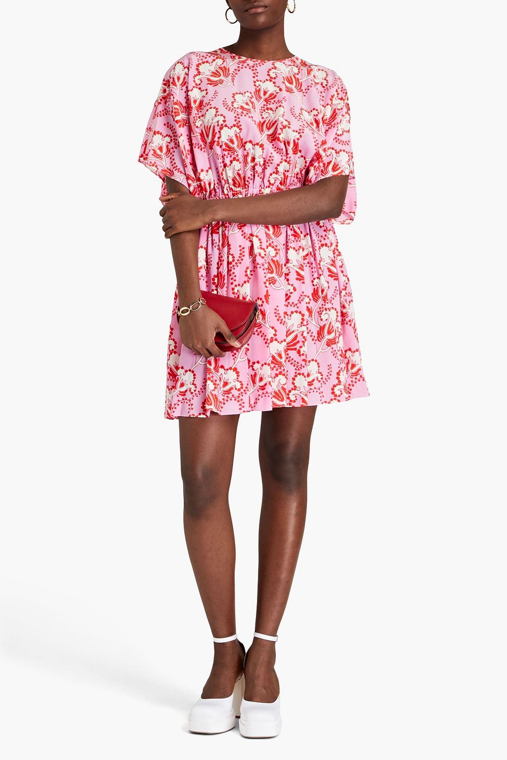 VALENTINO GARAVANI Gathered printed silk-satin mini dress