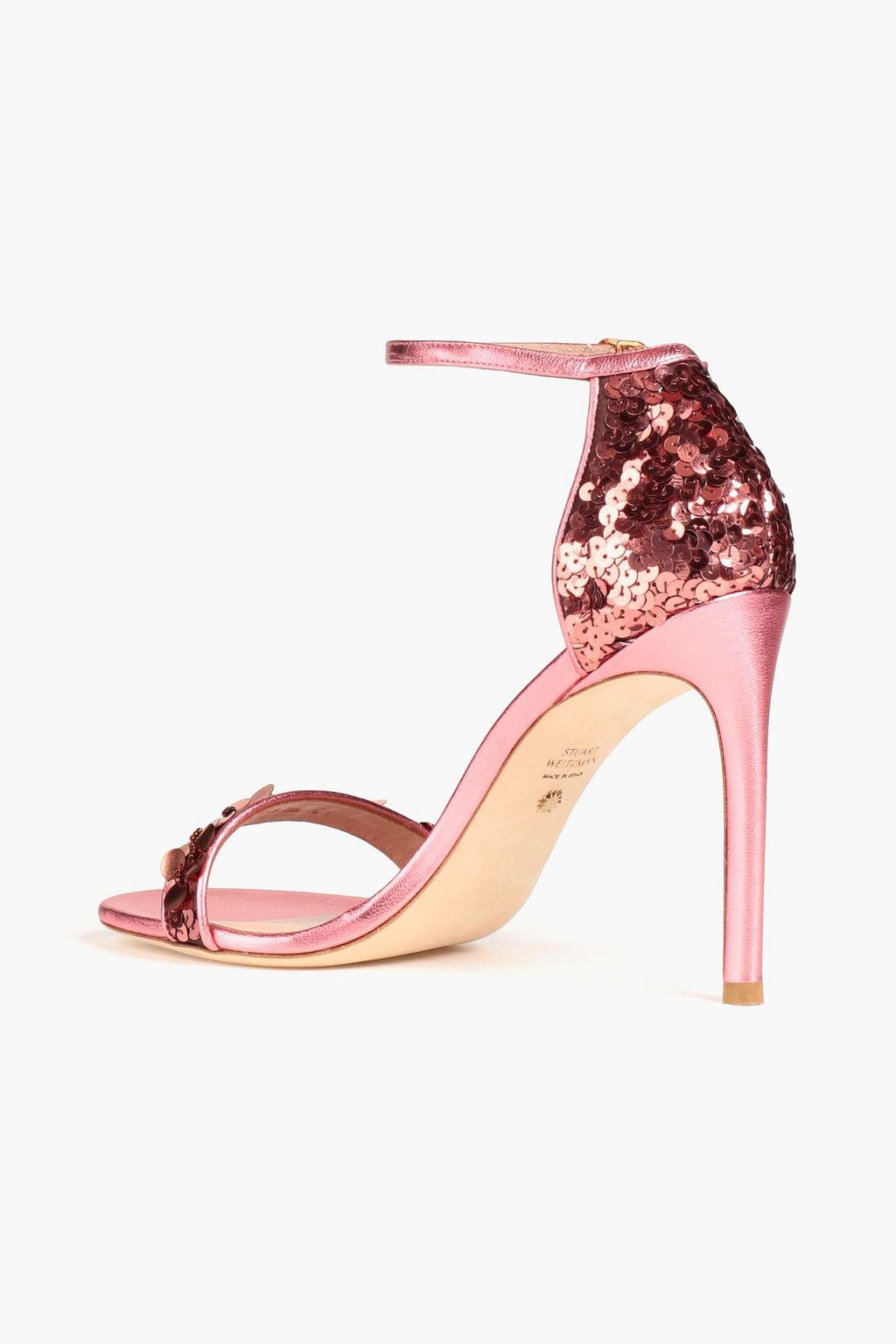 STUART WEITZMAN 장식 디테일 메탈릭 가죽 샌들