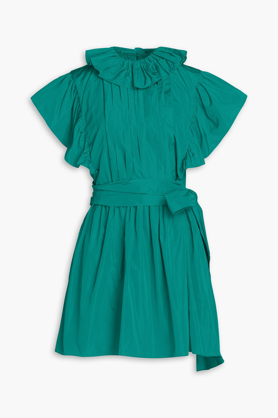 Alberta Ferretti Pleated Taffeta Mini Dress In Teal