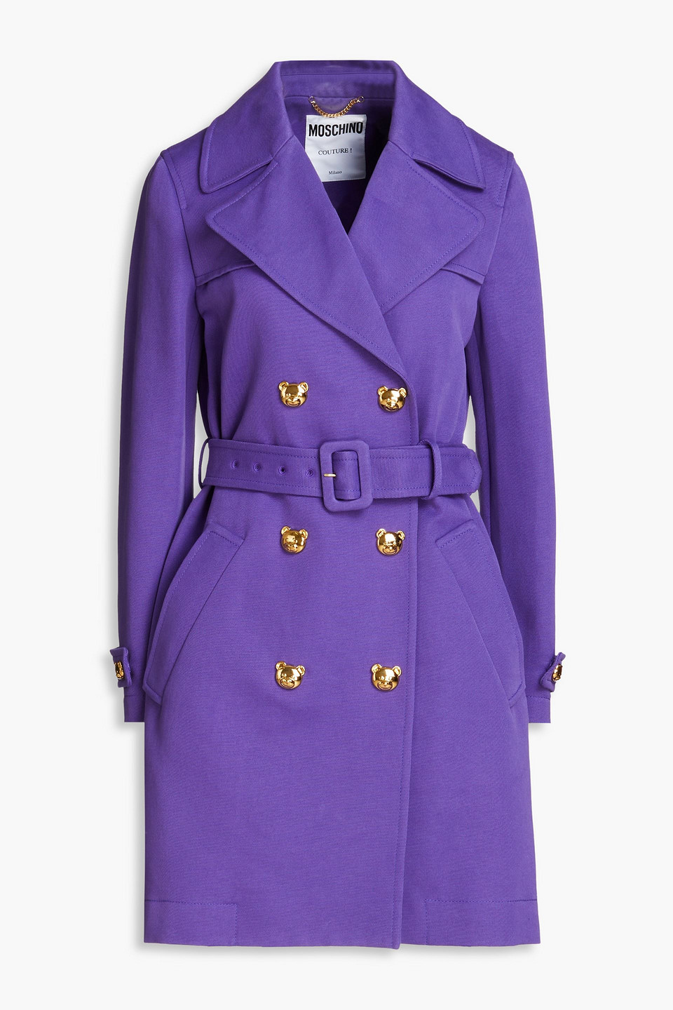 Belted button-embellished cotton-gabardine trench coat