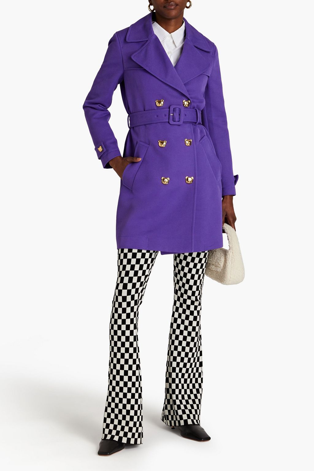 MOSCHINO Belted button-embellished cotton-gabardine trench coat