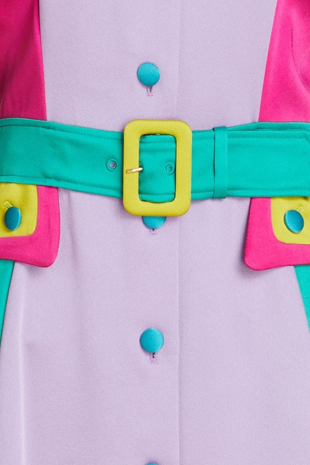 MOSCHINO فستان بأسلوب القميص من ساتان كريب بكسرات وأقسام متباينة الألوان