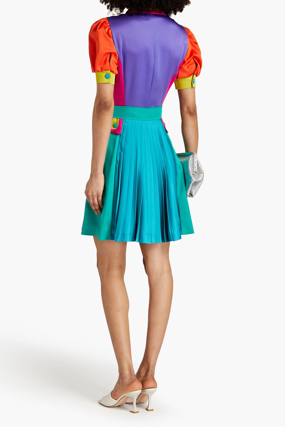 Moschino Color-block Pleated Satin-crepe Shirt Dress In Lilac