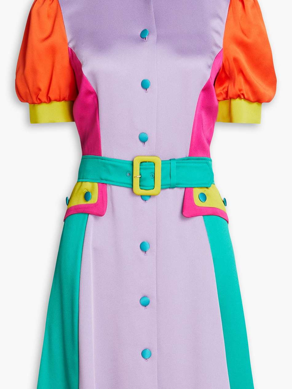 color-block pleated satin-crepe shirt dress