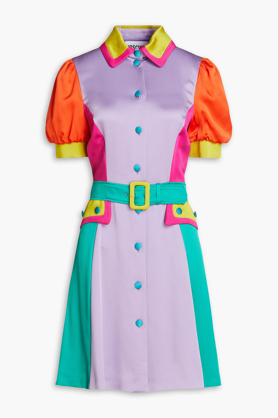 Moschino Color-block Pleated Satin-crepe Shirt Dress In Lilac