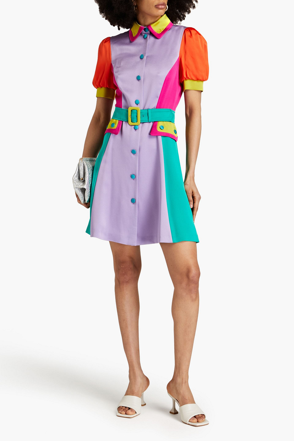 Moschino Color-block Pleated Satin-crepe Shirt Dress In Lilac