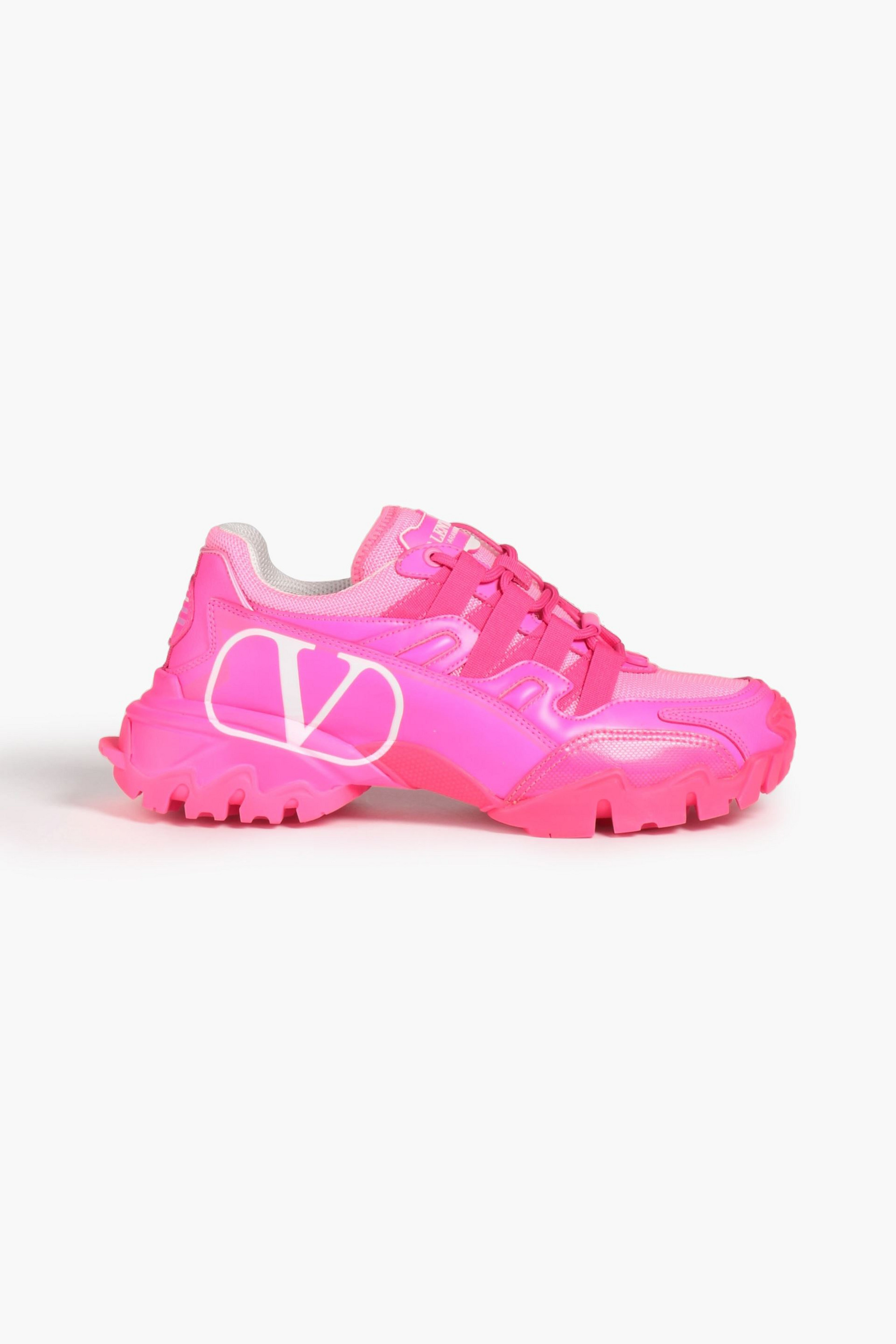 Valentino Garavani Climbers neon printed mesh and leather sneakers