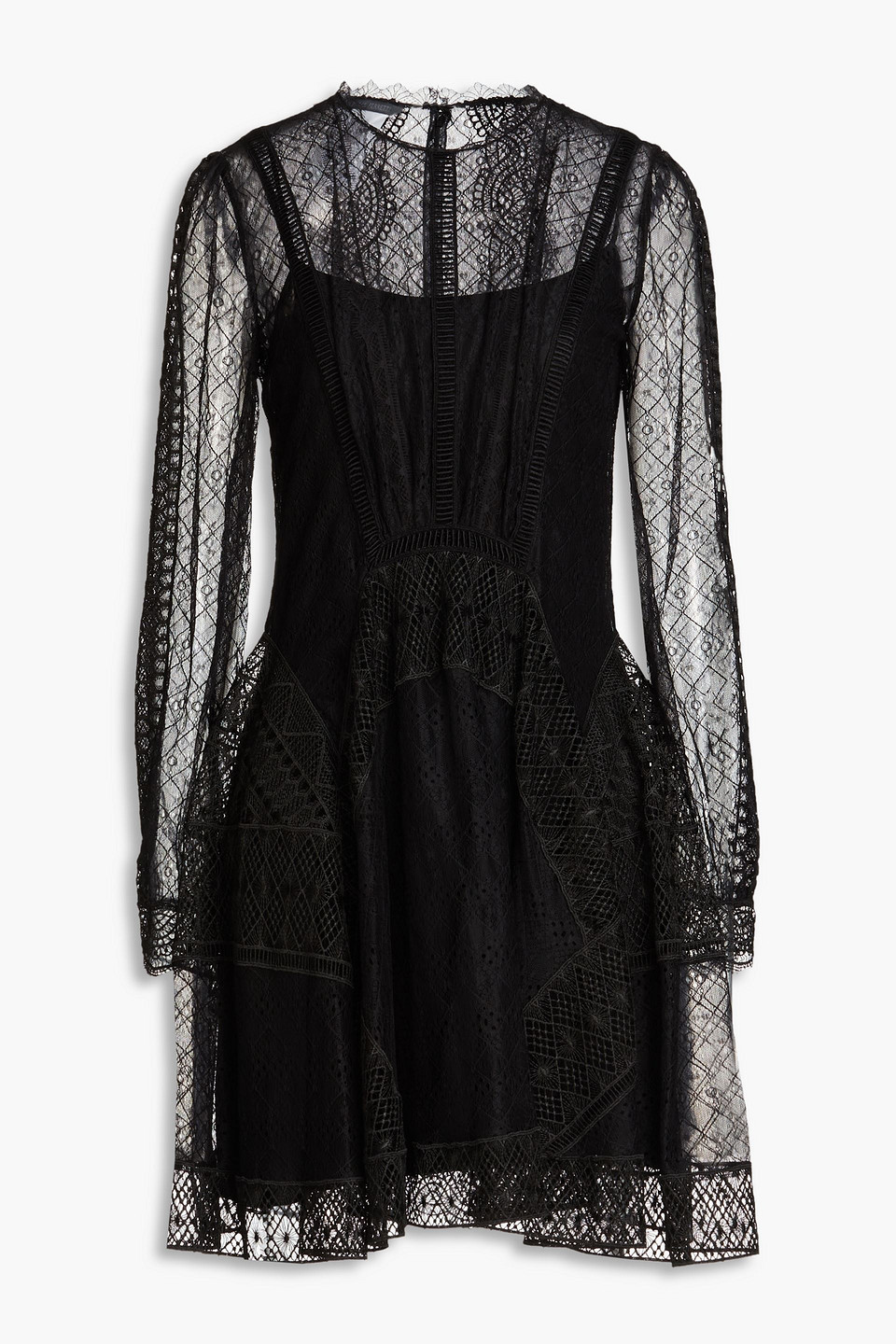 Alberta Ferretti Gathered Lace Mini Dress In Black