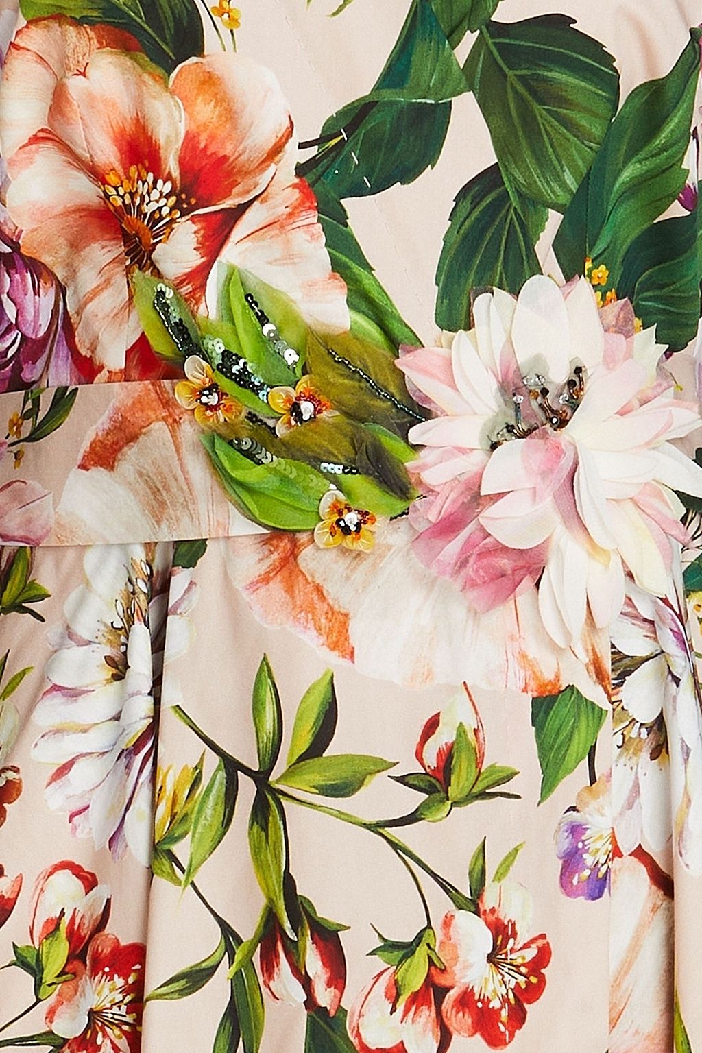 DOLCE&GABBANA فستان متوسط الطول من البوبلين القطني مزين بزخارف وطبعات على شكل زهور
