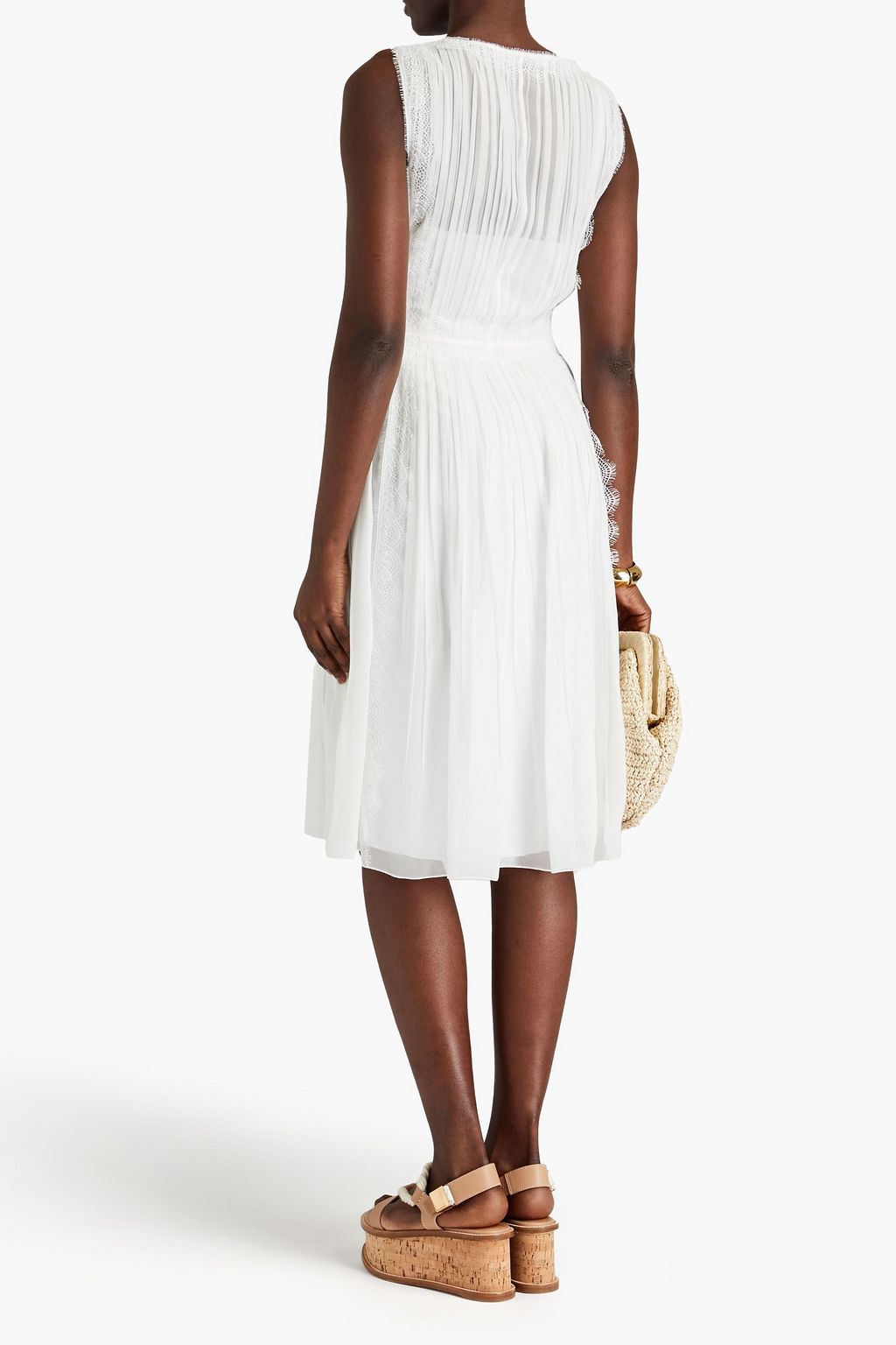 ALBERTA FERRETTI シルクシフォン ワンピース レーストリム タック入り