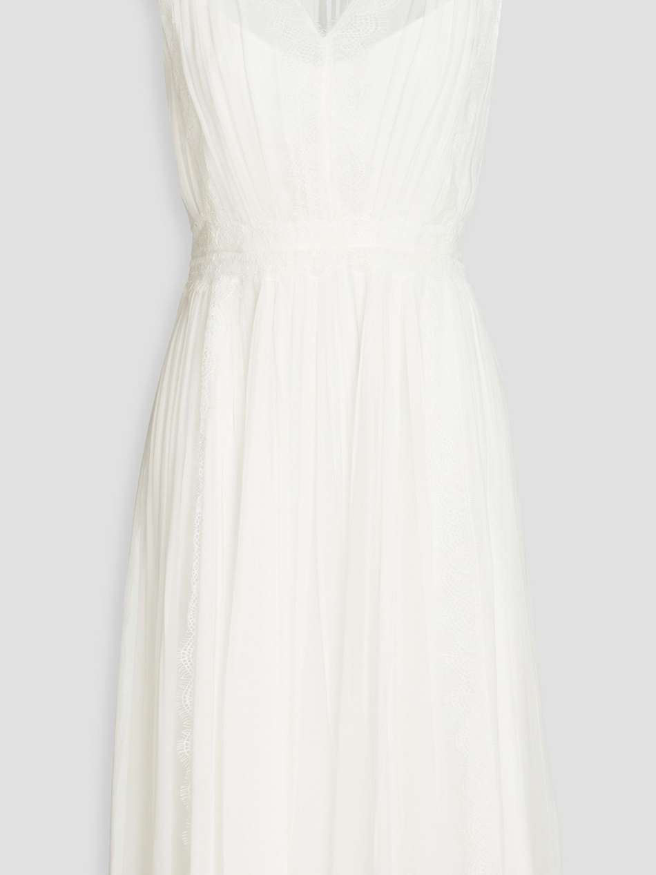 lace-trimmed pleated silk-chiffon dress