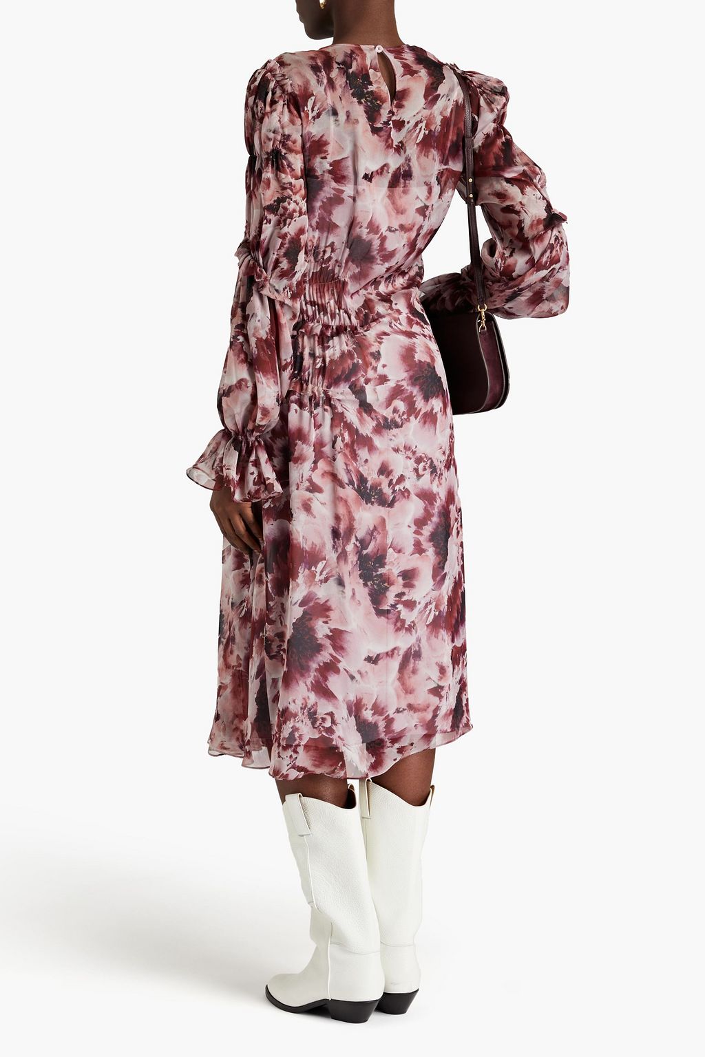 ALBERTA FERRETTI Ruffled floral-print silk-voile midi dress