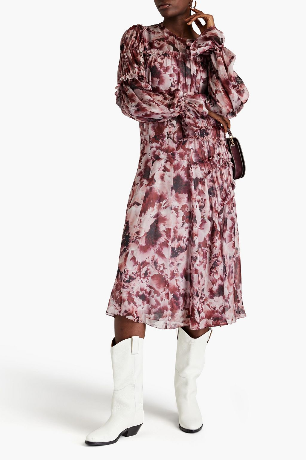 ALBERTA FERRETTI Ruffled floral-print silk-voile midi dress