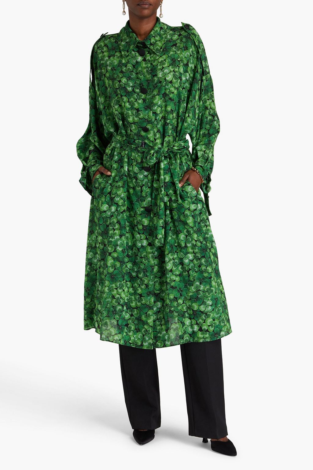 DOLCE&GABBANA 프린트 실크 크레이프 드 신 트렌치 코트