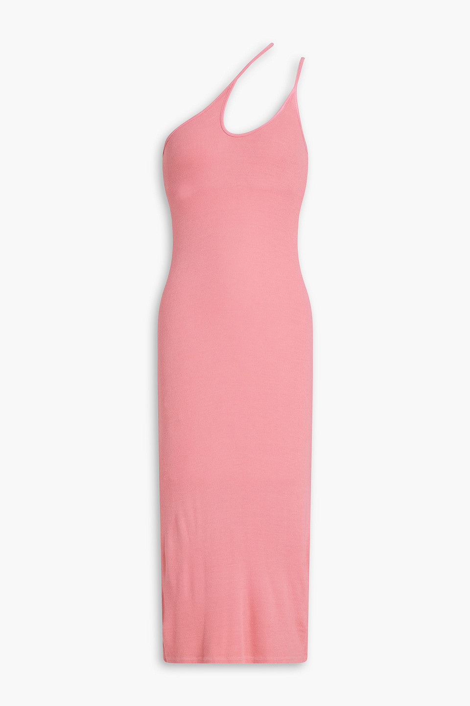 Enza Costa One-shoulder Cutout Ribbed-jersey Midi Dress In Antique Rose