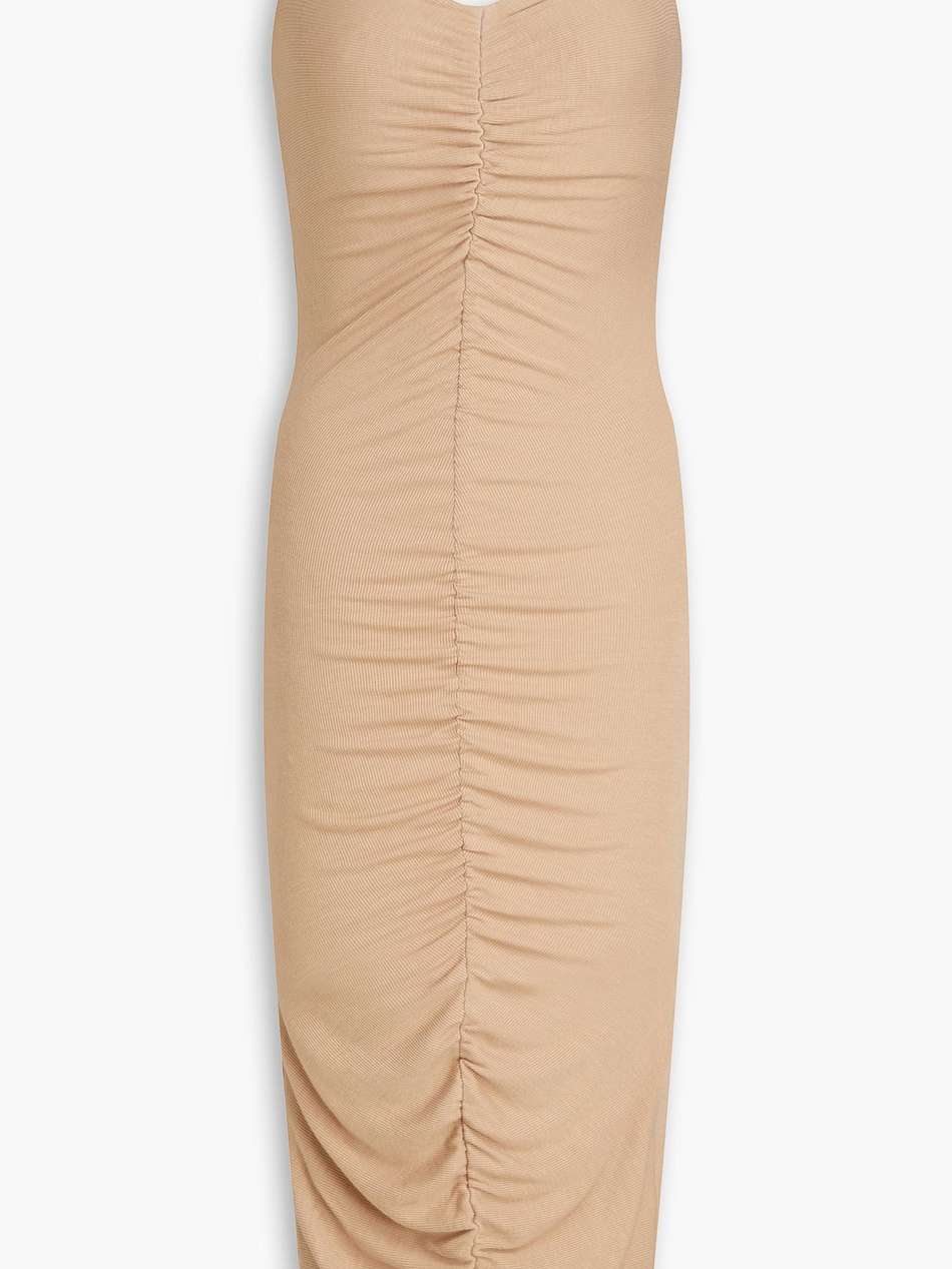 ruched ribbed jersey midi dress