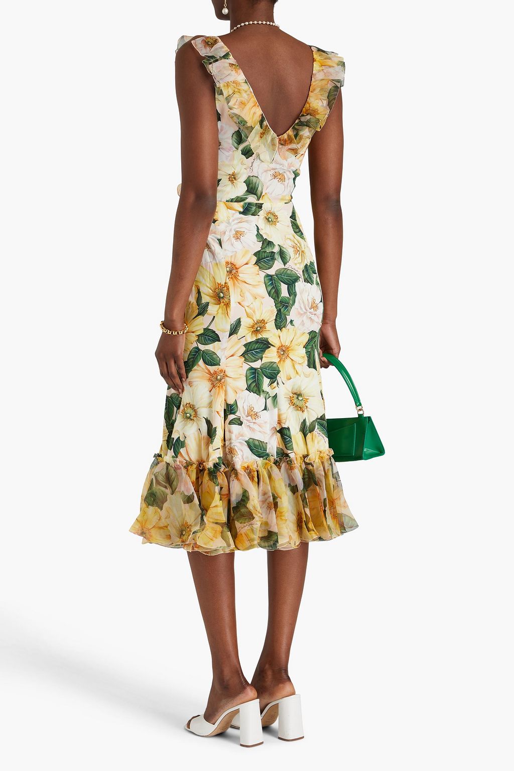 DOLCE&GABBANA Organza-trimmed ruffled floral-print silk-blend midi dress