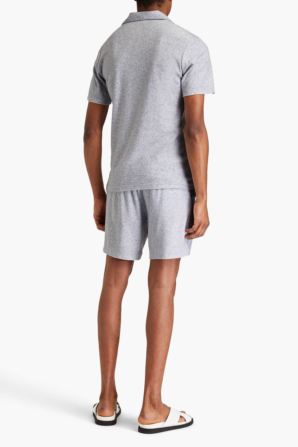 Shop Frescobol Carioca Augusto Cotton, Lyocell And Linen-blend Terry Drawstring Shorts In Light Gray