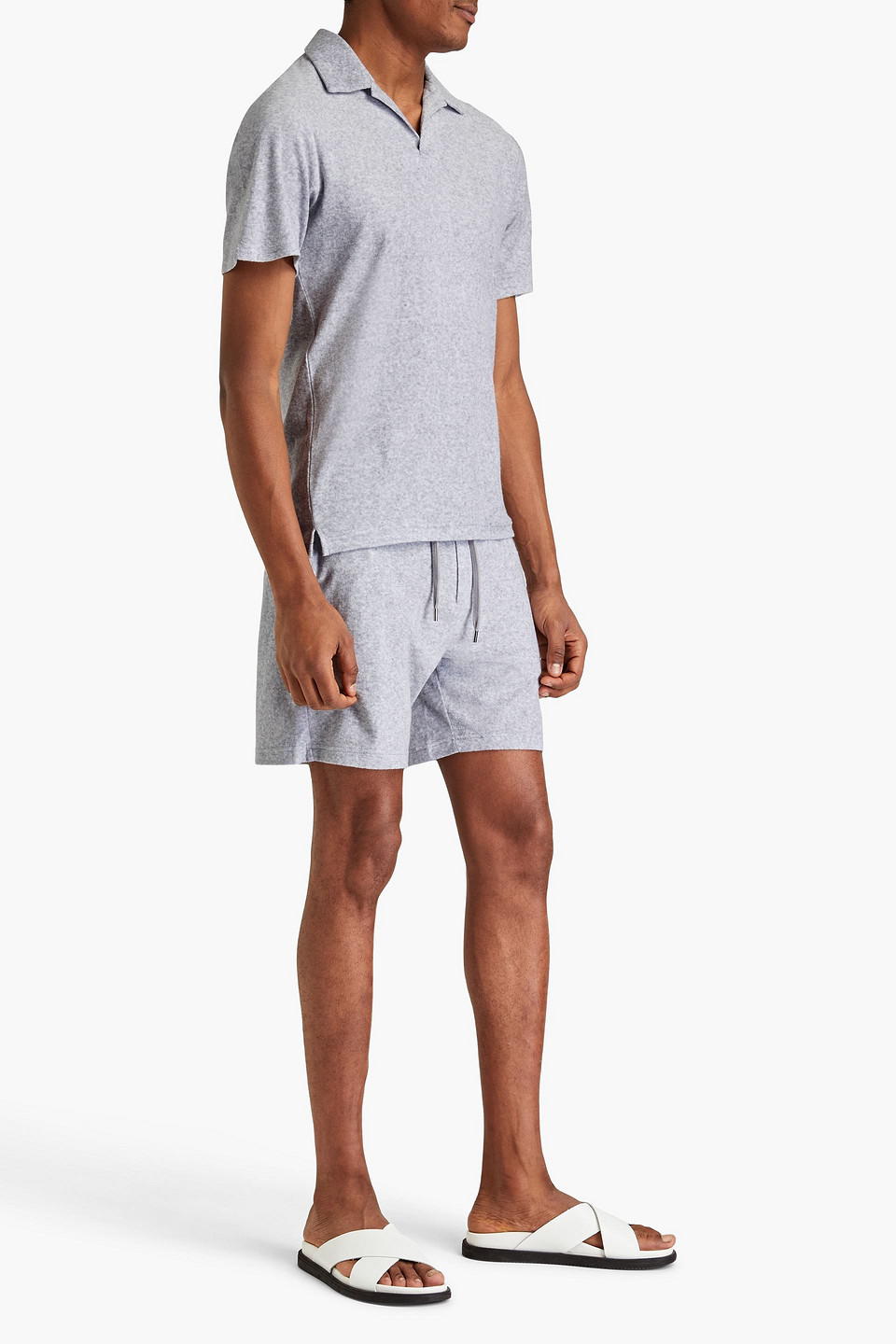 Shop Frescobol Carioca Augusto Cotton, Lyocell And Linen-blend Terry Drawstring Shorts In Light Gray