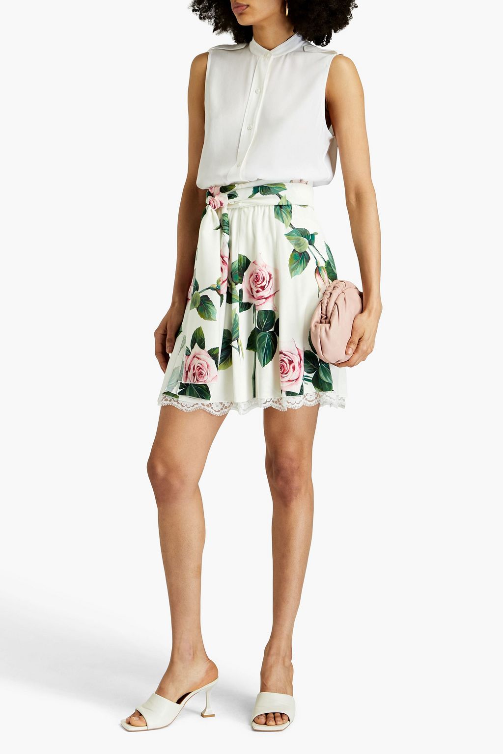DOLCE&GABBANA Floral-print silk-blend crepe de chine mini skirt