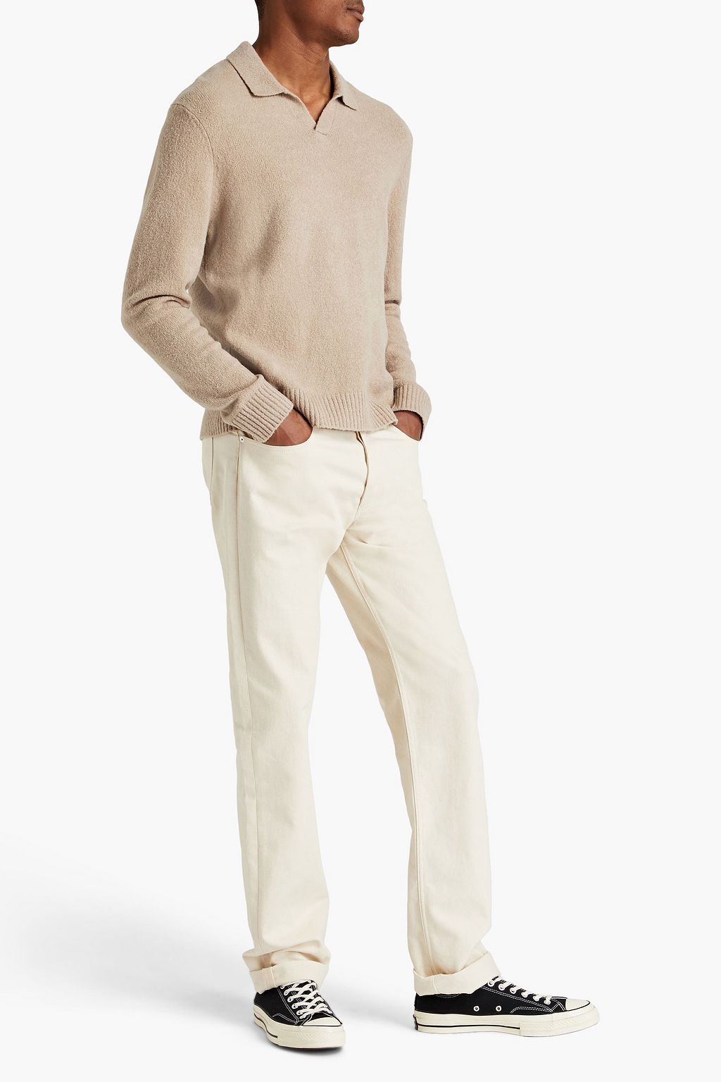 JAMES PERSE Brushed cotton-blend polo sweater