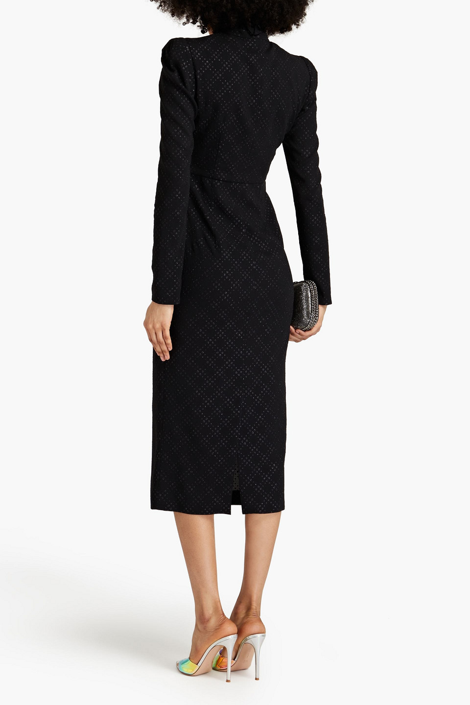 PHILOSOPHY DI LORENZO SERAFINI CUTOUT GLITTERED CHECKED CREPE MIDI DRESS 