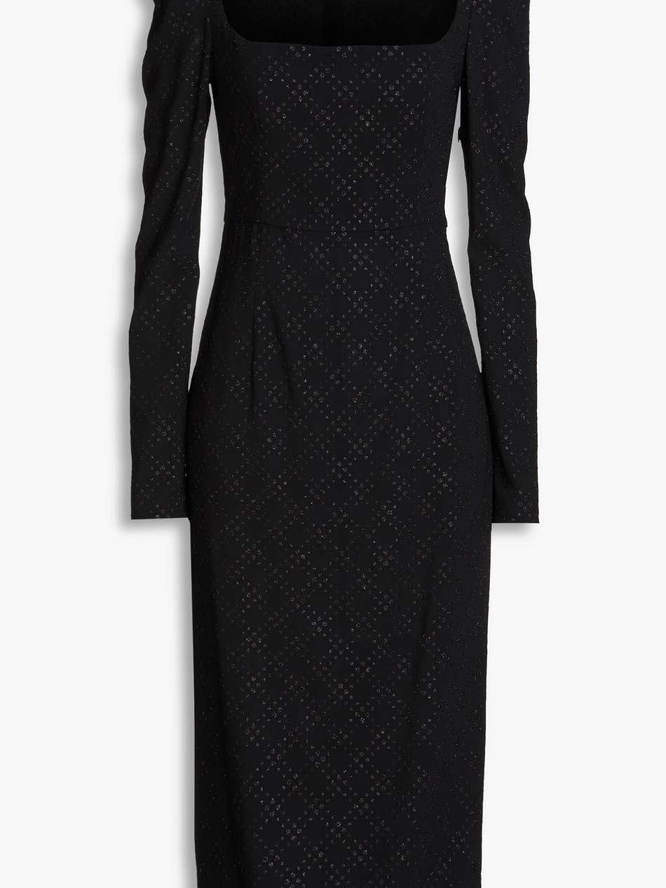 cutout glittered checked crepe midi dress