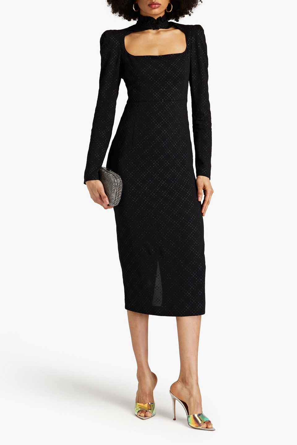 Shop Philosophy Di Lorenzo Serafini Cutout Glittered Checked Crepe Midi Dress In Black