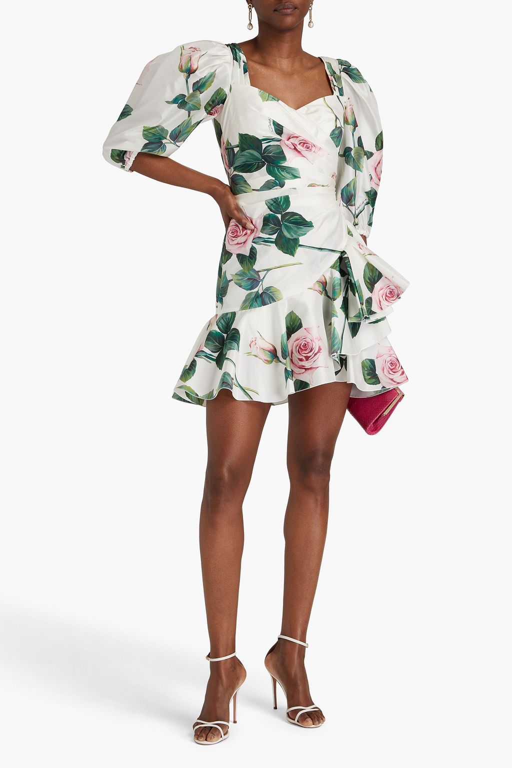 DOLCE&GABBANA Ruched floral-print silk-organza mini dress
