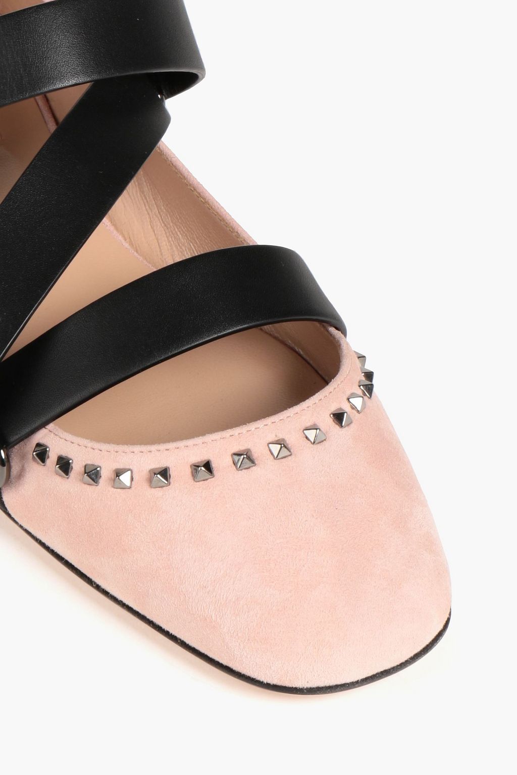 VALENTINO GARAVANI Rockstud two-tone suede and leather ballet flats