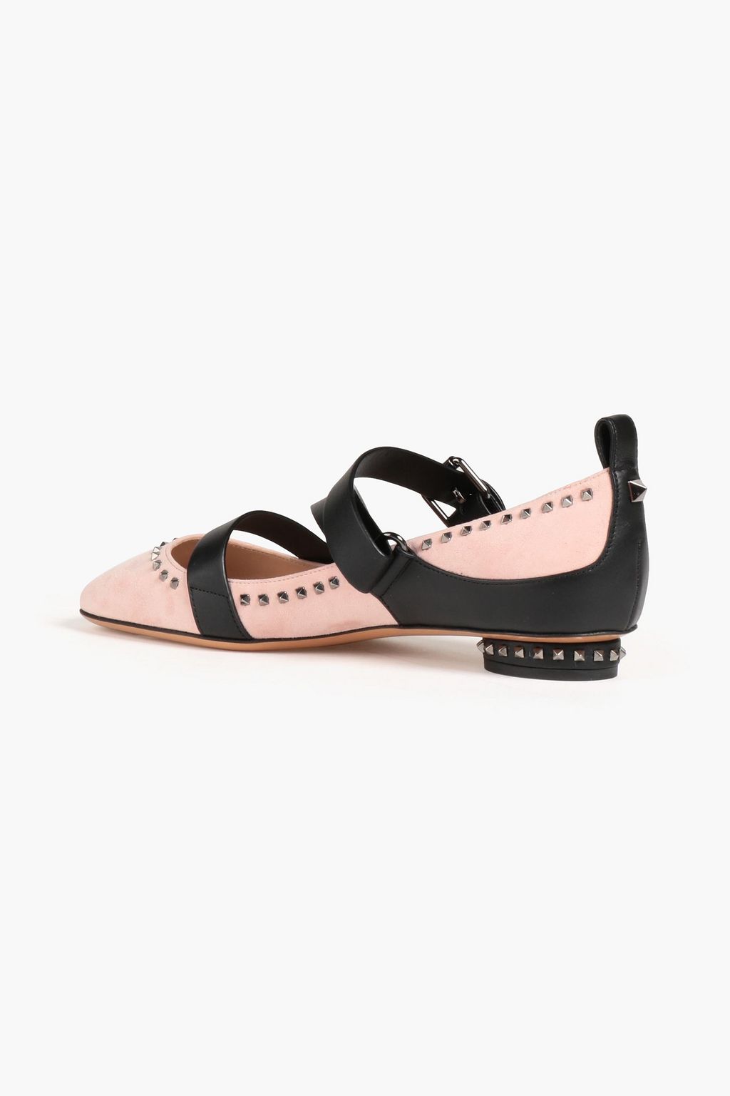 VALENTINO GARAVANI Rockstud two-tone suede and leather ballet flats