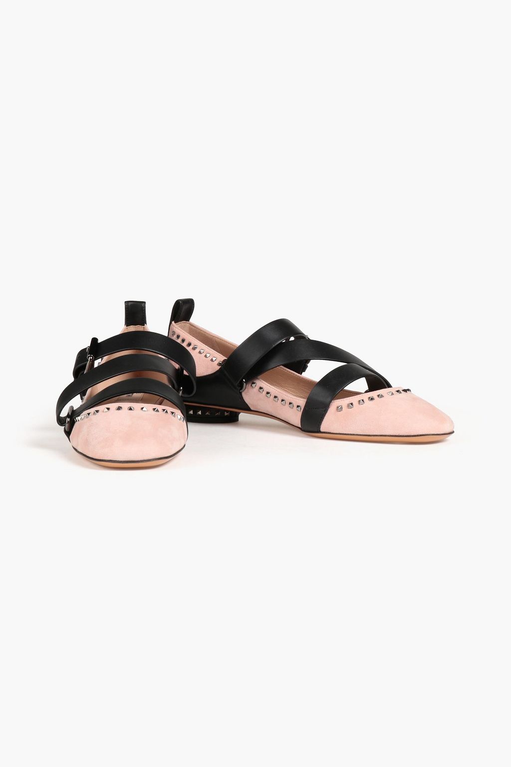 VALENTINO GARAVANI Rockstud two-tone suede and leather ballet flats