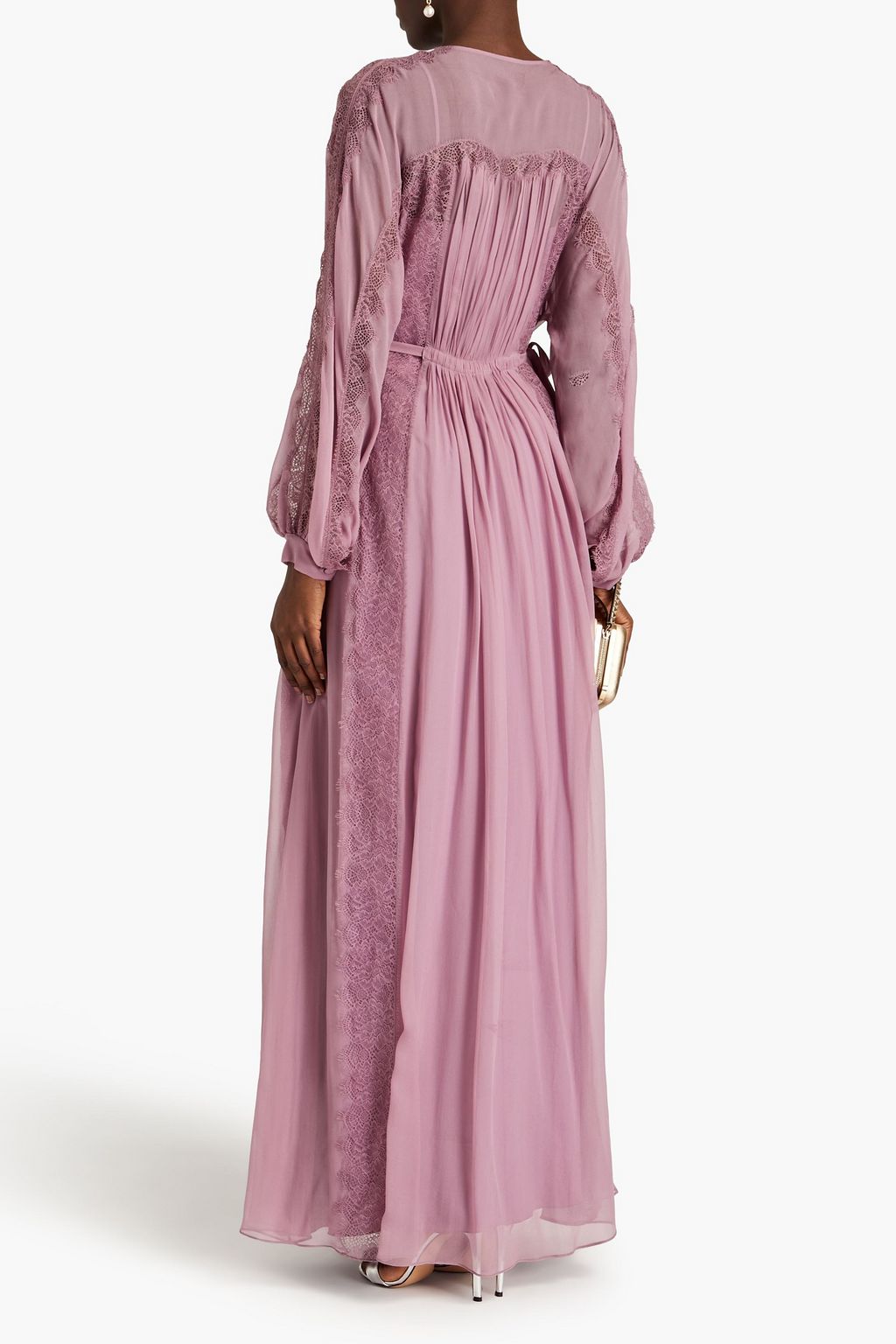 ALBERTA FERRETTI Lace-trimmed  silk-chiffon maxi dress