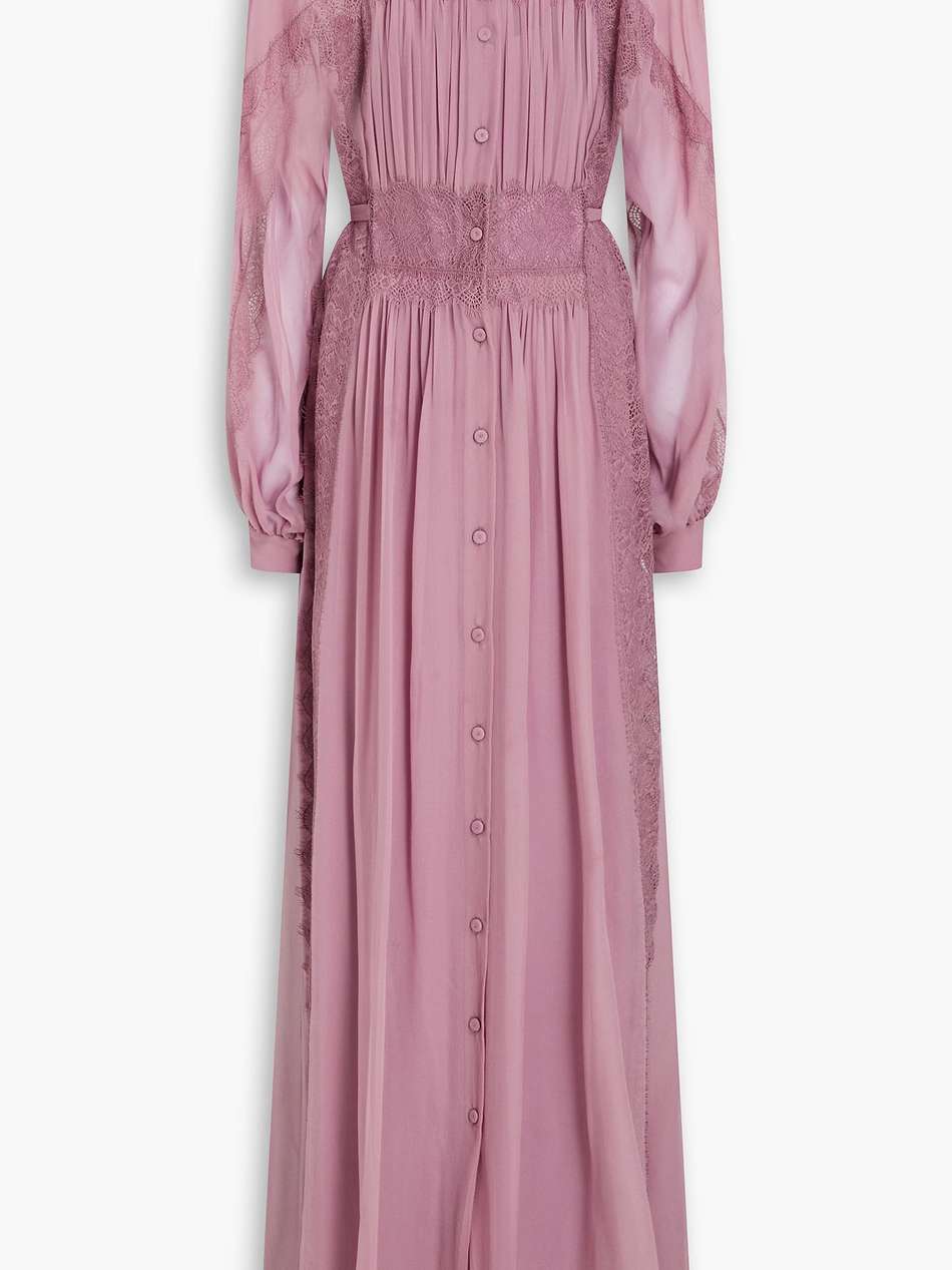 lace-trimmed  silk-chiffon maxi dress